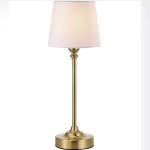 Modern Cordless Brass Table Lamp w/ White Shade + LED Bulb, 4000mAH Battery Size